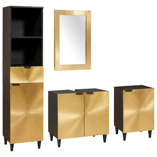 Badeværelsesmøbelsæt 4 Pcs Sort Og Guld 38 X 33 X 160 Cm - Hovedbillede