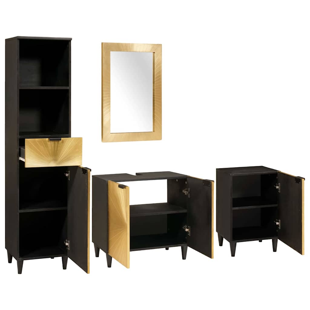 Badeværelsesmøbelsæt 4 Pcs Sort Og Guld 38 X 33 X 160 Cm - Billede 2