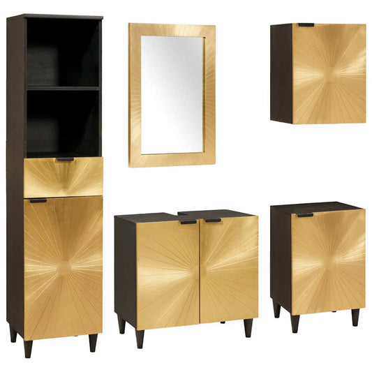 Badeværelsesmøbelsæt 5 Pcs Sort Og Guld 38 X 33 X 160 Cm - Hovedbillede
