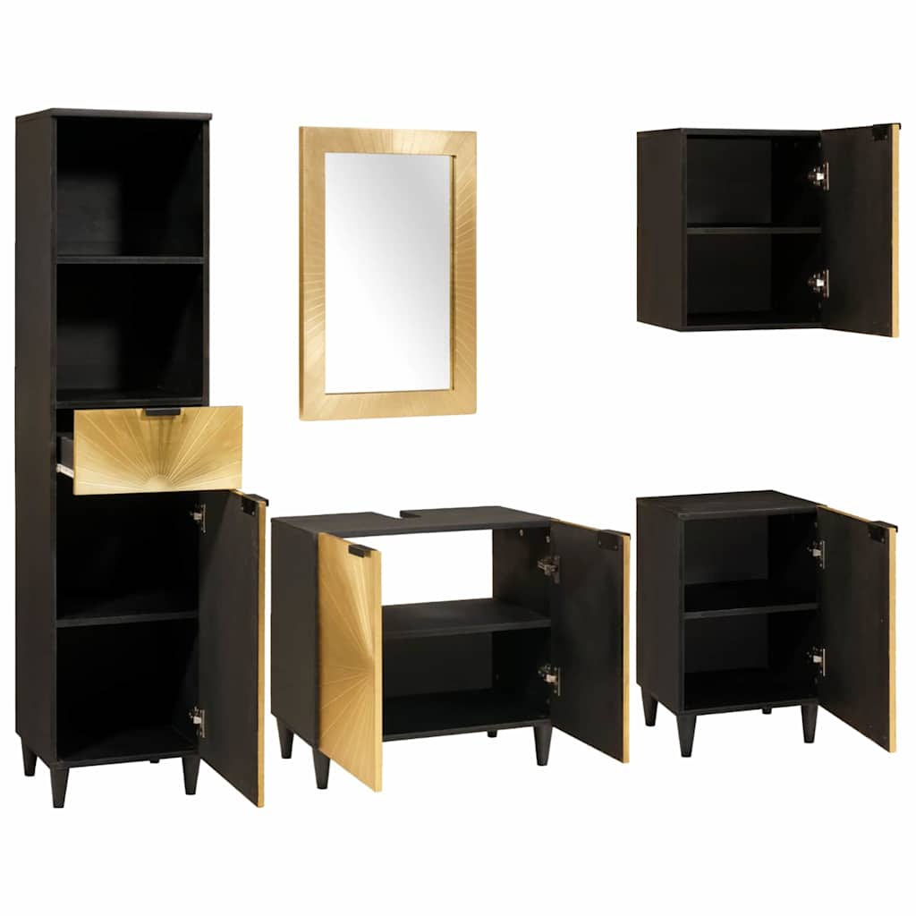 Badeværelsesmøbelsæt 5 Pcs Sort Og Guld 38 X 33 X 160 Cm - Billede 2