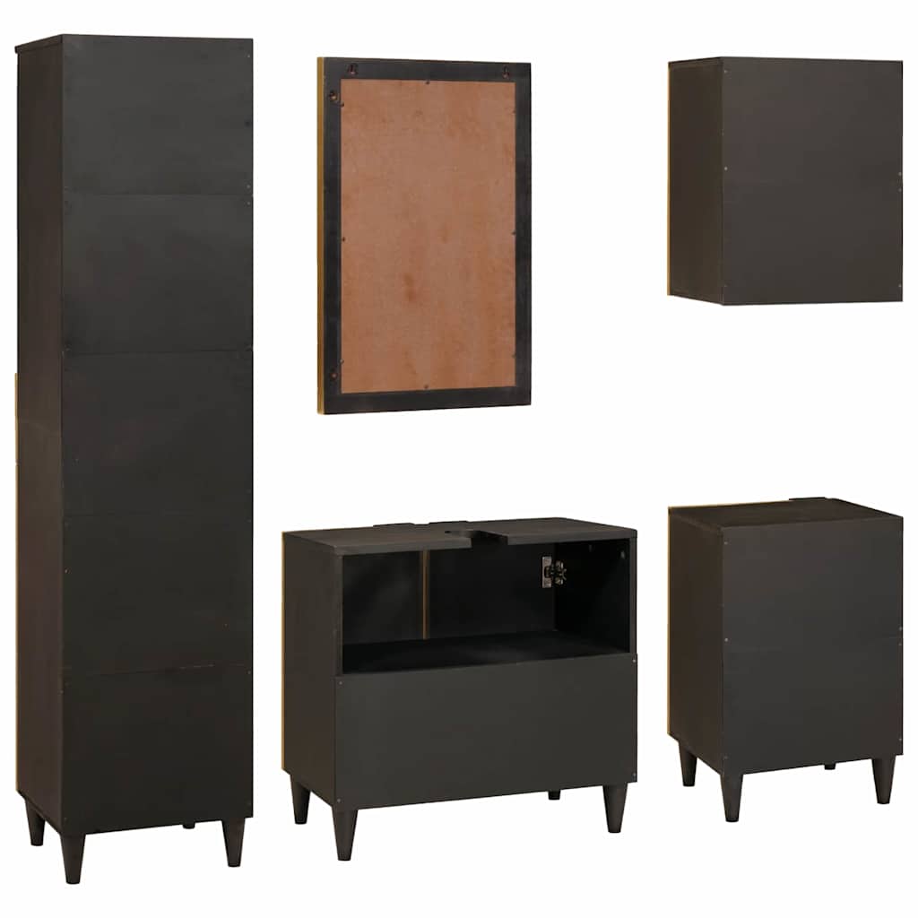 Badeværelsesmøbelsæt 5 Pcs Sort Og Guld 38 X 33 X 160 Cm - Billede 9