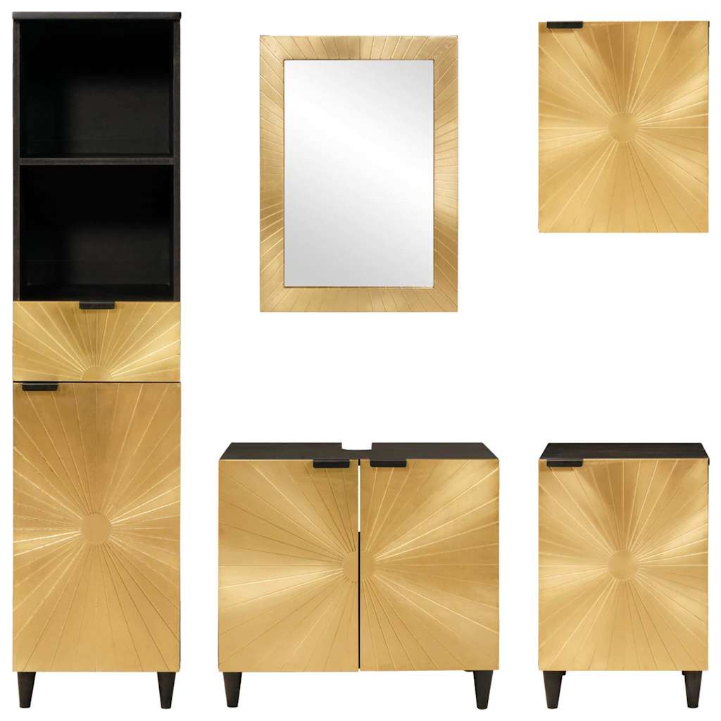Badeværelsesmøbelsæt 5 Pcs Sort Og Guld 38 X 33 X 160 Cm - Billede 8