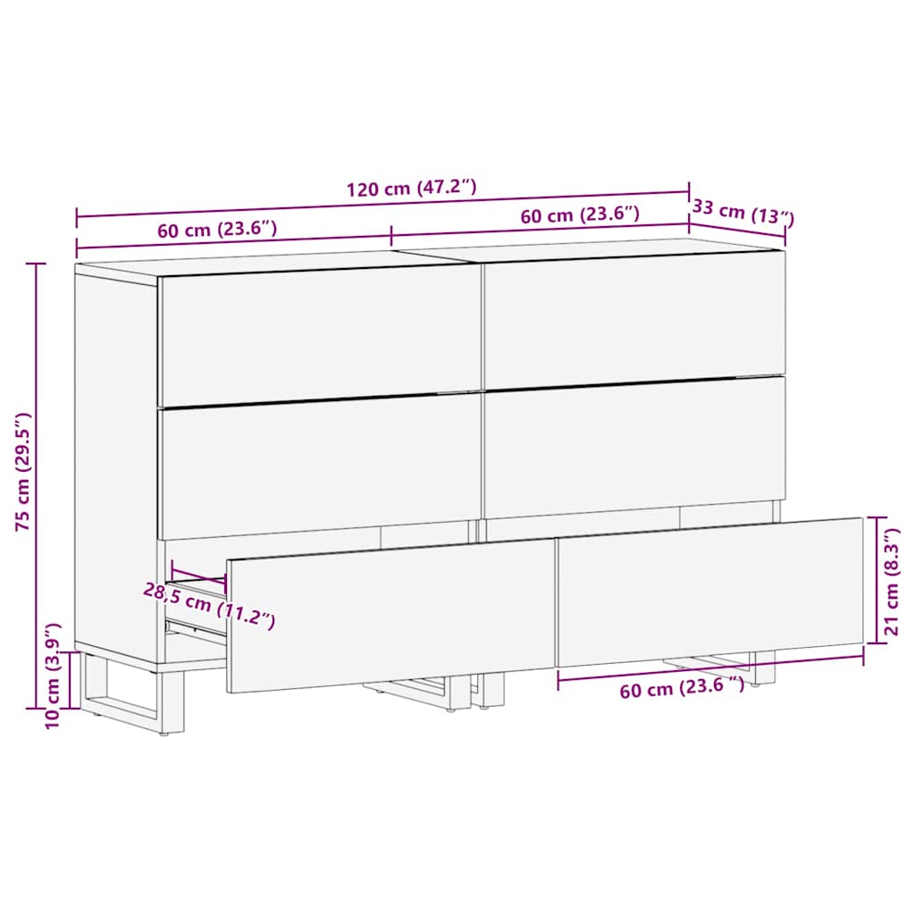Sideboards 2 Pcs Brun 60 X 33.5 X 75 Cm Massivt Mangotræ - Billede 12