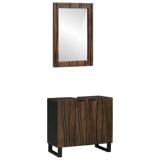 Badeværelsesmøbel Sæt Med Dør 2 Pcs Valnød Brun 62 X 33 X 58 Cm - Hovedbillede