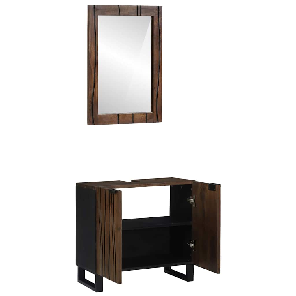 Badeværelsesmøbel Sæt Med Dør 2 Pcs Valnød Brun 62 X 33 X 58 Cm - Billede 2