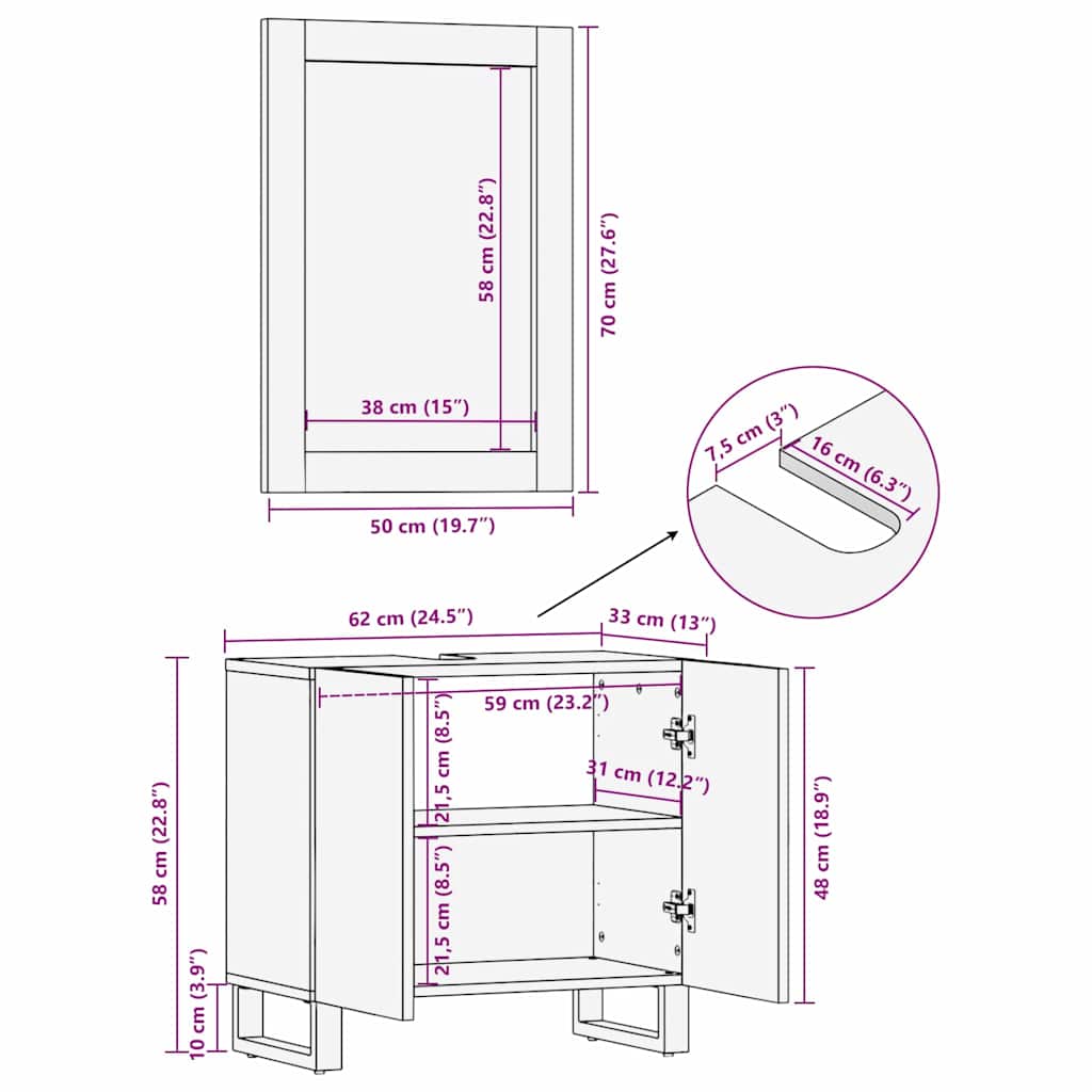 Badeværelsesmøbel Sæt Med Dør 2 Pcs Valnød Brun 62 X 33 X 58 Cm - Billede 13