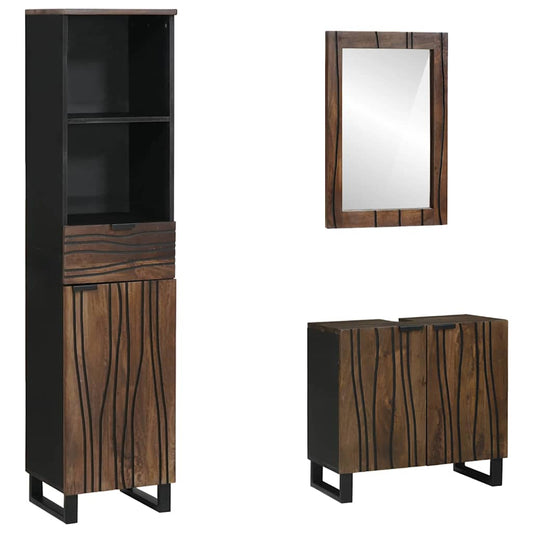 Badeværelsesmøbel Sæt 3 Pcs Valnød Brun 38 X 33 X 160 Cm - Hovedbillede