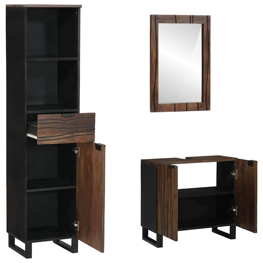 Badeværelsesmøbel Sæt 3 Pcs Valnød Brun 38 X 33 X 160 Cm - Billede 2