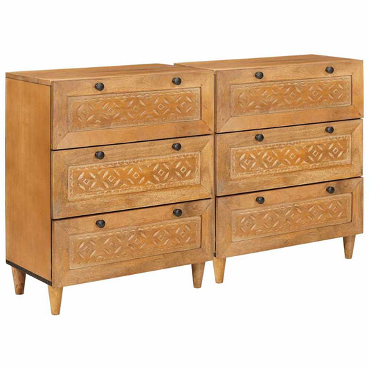 Sideboard 2 Pcs Brun 60 X 33 X 75 Cm Massivt Mangotræ - Hovedbillede