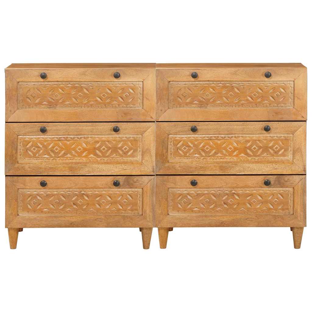 Sideboard 2 Pcs Brun 60 X 33 X 75 Cm Massivt Mangotræ - Billede 4