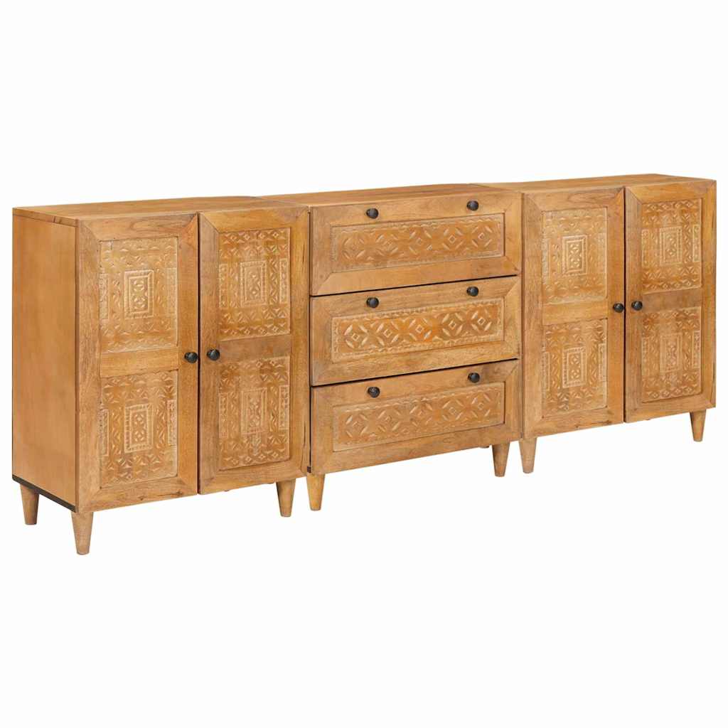 Sideboard 3 Pcs Brun 60 X 33 X 75 Cm Massivt Mangotræ - Hovedbillede