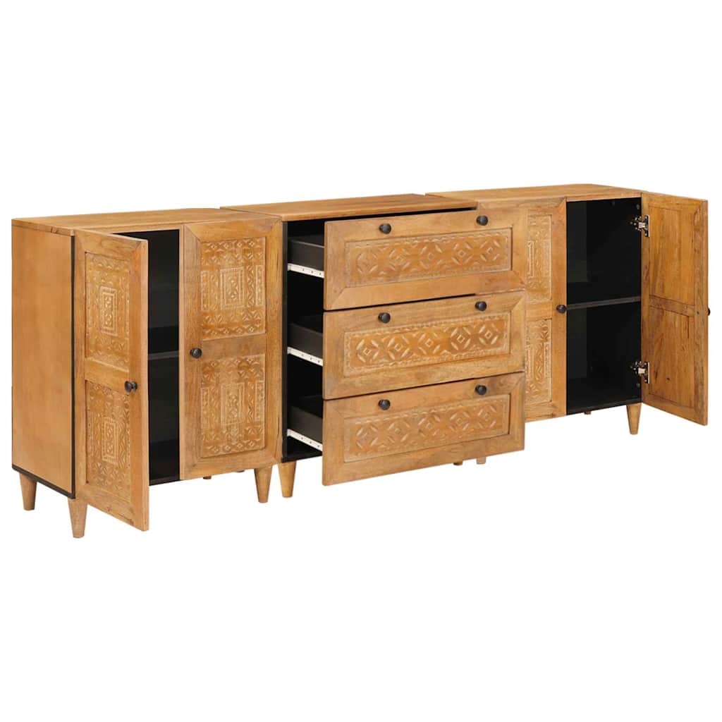 Sideboard 3 Pcs Brun 60 X 33 X 75 Cm Massivt Mangotræ - Billede 3