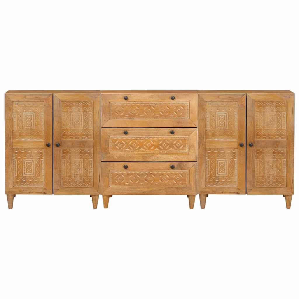 Sideboard 3 Pcs Brun 60 X 33 X 75 Cm Massivt Mangotræ - Billede 4