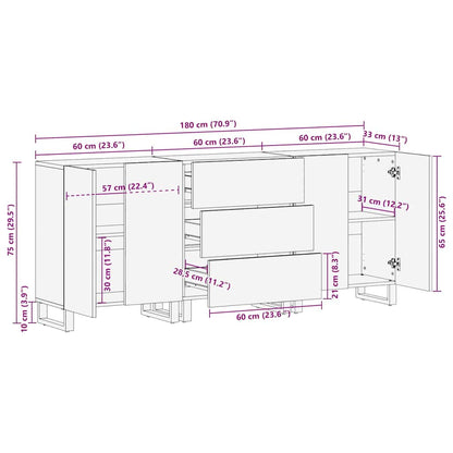 Sideboard 3 Pcs Brun 60 X 33 X 75 Cm Massivt Mangotræ - Billede 12