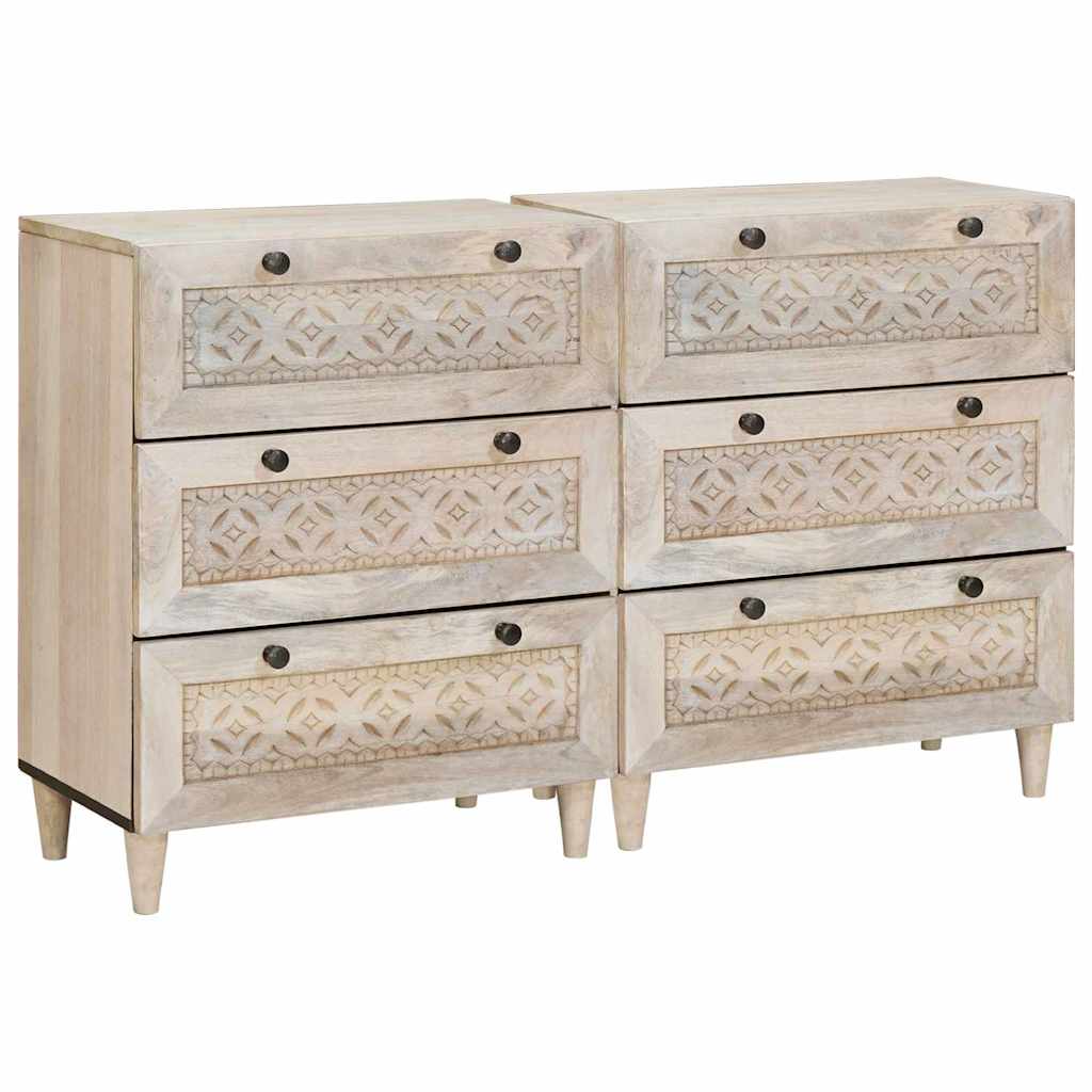 Sideboard 2 Pcs Hvid 60 X 33 X 75 Cm Massivt Mangotræ - Hovedbillede