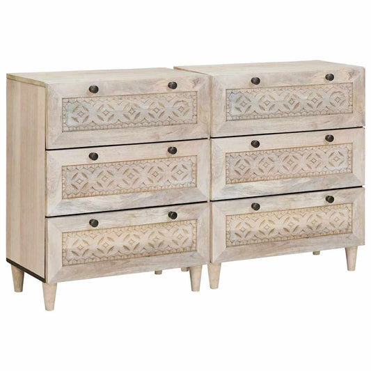 Sideboard 2 Pcs Hvid 60 X 33 X 75 Cm Massivt Mangotræ - Hovedbillede