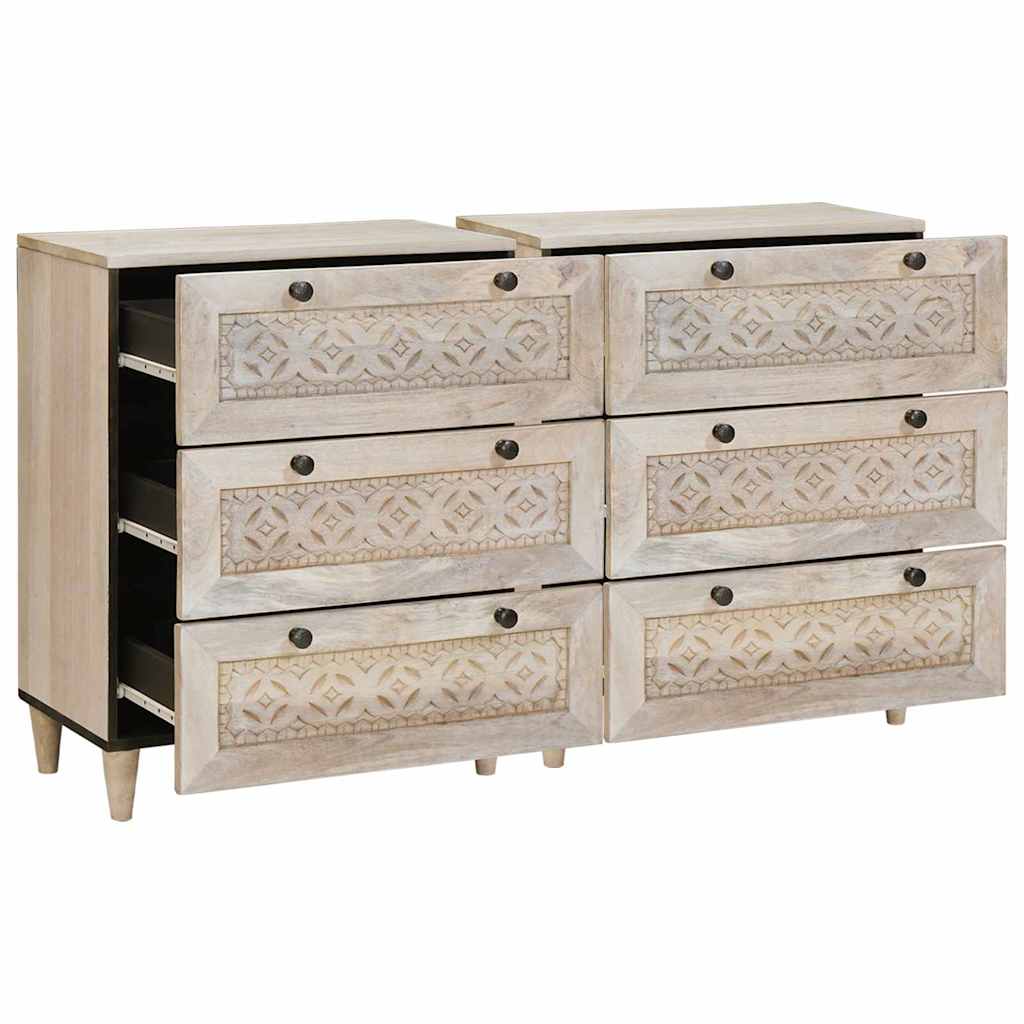 Sideboard 2 Pcs Hvid 60 X 33 X 75 Cm Massivt Mangotræ - Billede 2