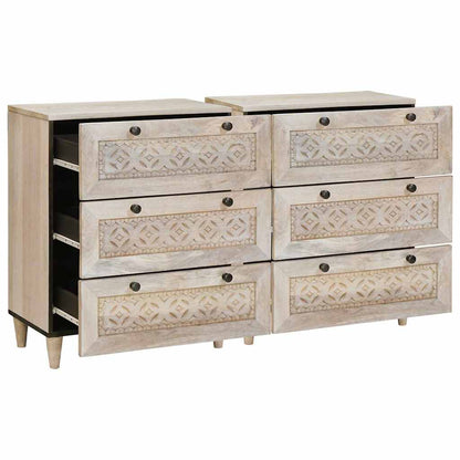 Sideboard 2 Pcs Hvid 60 X 33 X 75 Cm Massivt Mangotræ - Billede 2