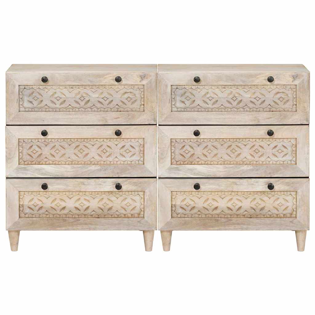 Sideboard 2 Pcs Hvid 60 X 33 X 75 Cm Massivt Mangotræ - Billede 4