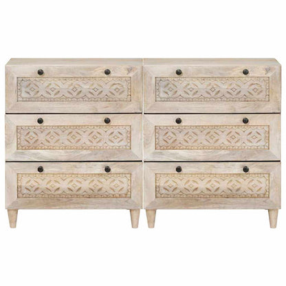 Sideboard 2 Pcs Hvid 60 X 33 X 75 Cm Massivt Mangotræ - Billede 4