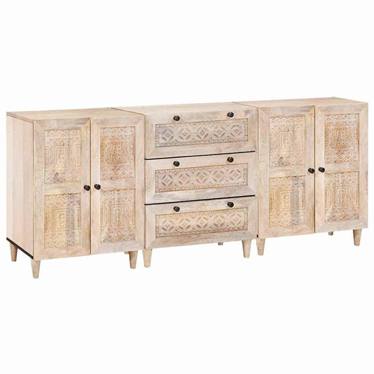Sideboard 3 Pcs Hvid 60 X 33 X 75 Cm Massivt Mangotræ - Hovedbillede