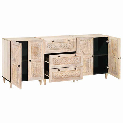 Sideboard 3 Pcs Hvid 60 X 33 X 75 Cm Massivt Mangotræ - Billede 2