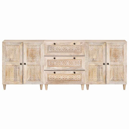 Sideboard 3 Pcs Hvid 60 X 33 X 75 Cm Massivt Mangotræ - Billede 4