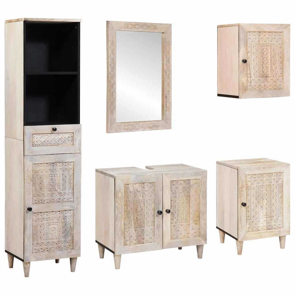 Badeværelsesmøbel Sæt Med Skuffe 5 Pcs Hvid 38 X 33 X 160 Cm - Hovedbillede