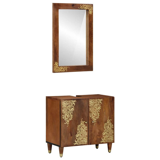 Badeværelsesmøbel Sæt Vægmonteret 2 Pcs Brun 62 X 33 X 58 Cm - Hovedbillede