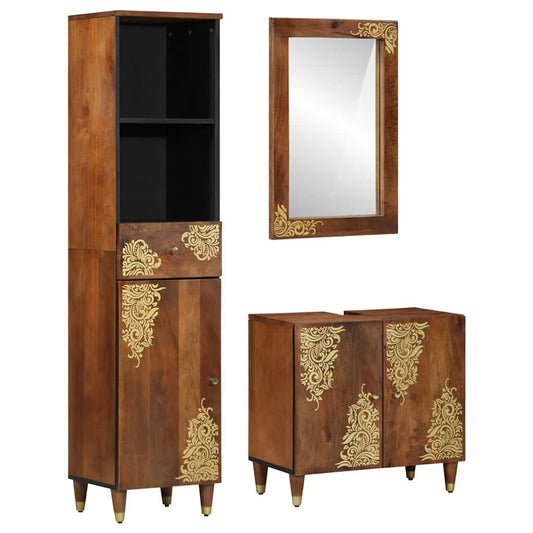 Badeværelsesmøbel Sæt Vægmonteret 3 Pcs Brun 62 X 33 X 58 Cm - Hovedbillede