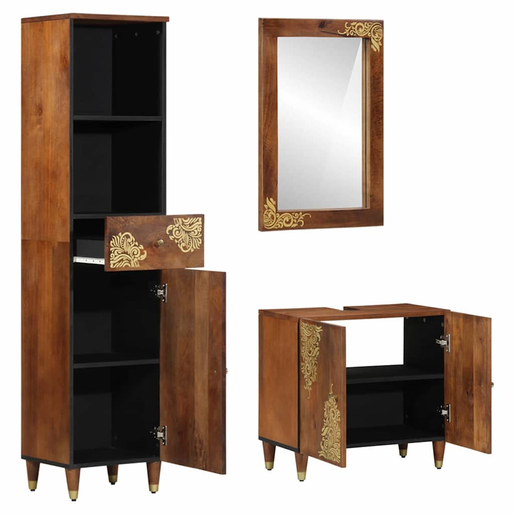 Badeværelsesmøbel Sæt Vægmonteret 3 Pcs Brun 62 X 33 X 58 Cm - Billede 2