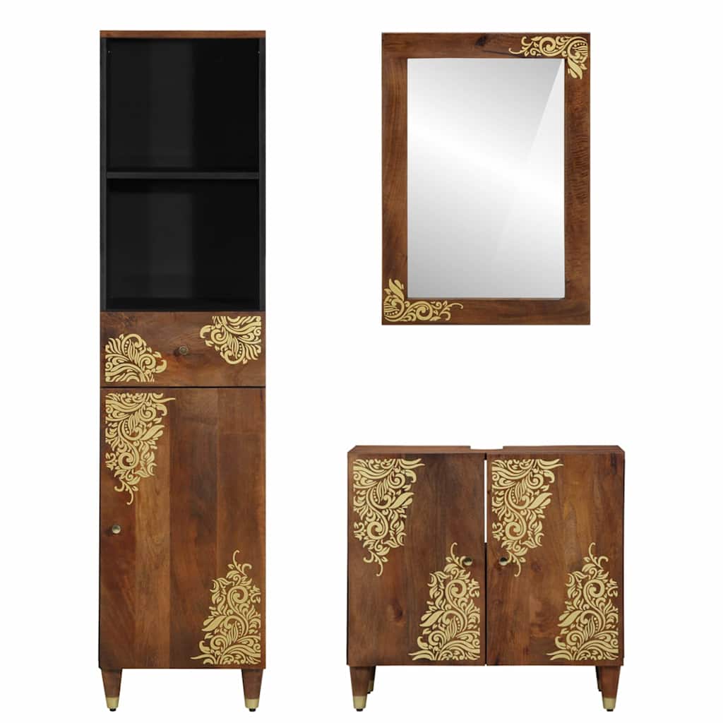 Badeværelsesmøbel Sæt Vægmonteret 3 Pcs Brun 62 X 33 X 58 Cm - Billede 6