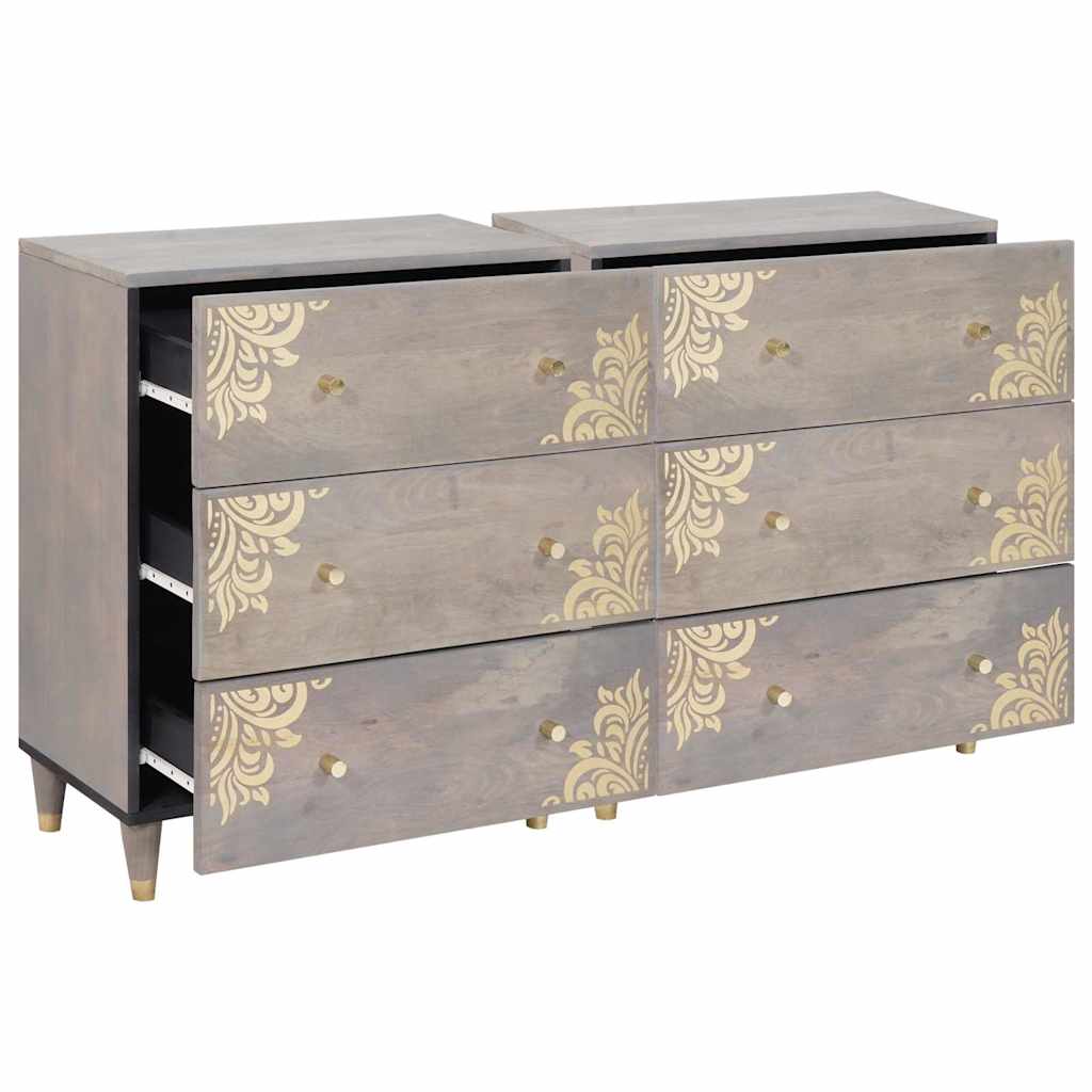 Sideboard 2 Pcs Grå 60 X 33.5 X 75 Cm Massivt Mangotræ - Billede 2