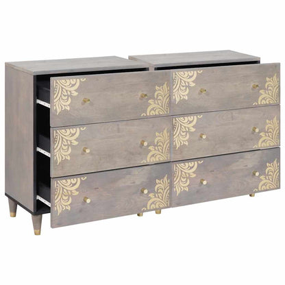 Sideboard 2 Pcs Grå 60 X 33.5 X 75 Cm Massivt Mangotræ - Billede 2