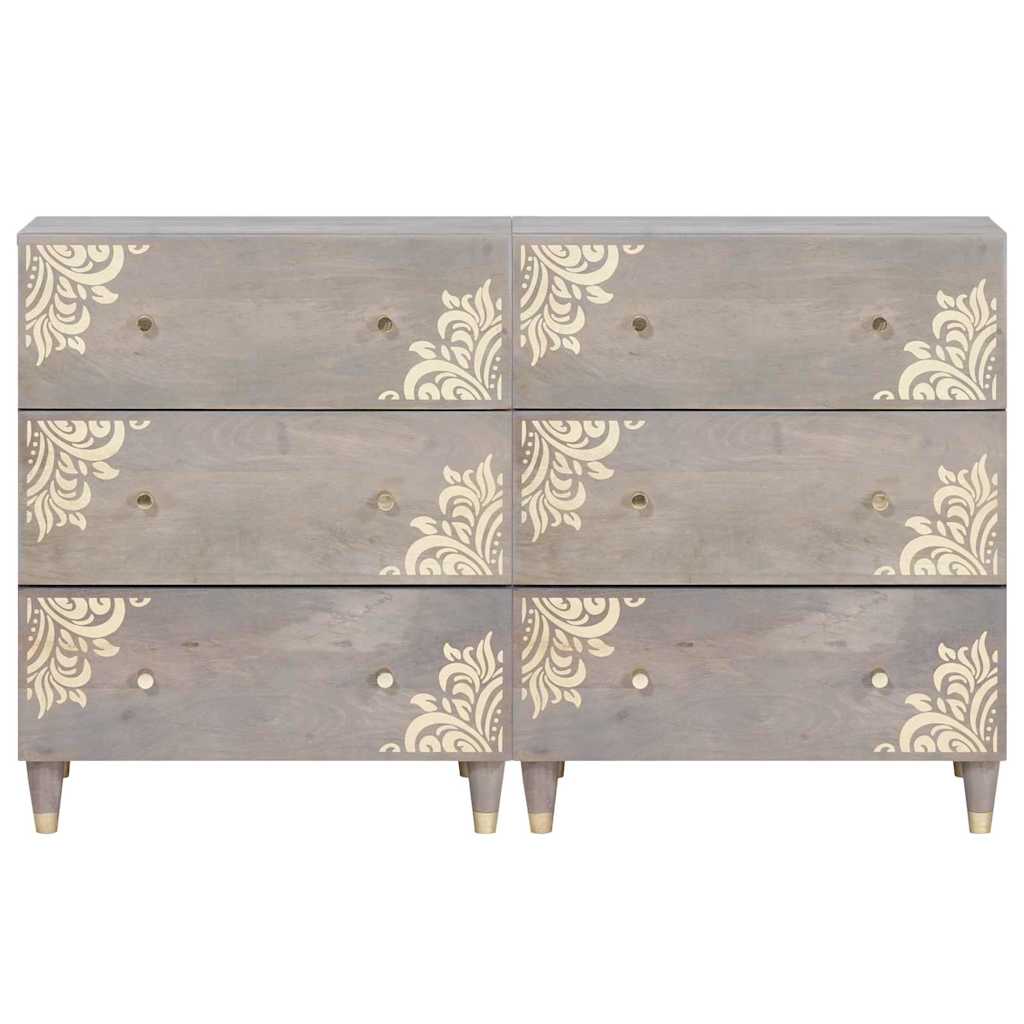 Sideboard 2 Pcs Grå 60 X 33.5 X 75 Cm Massivt Mangotræ - Billede 4