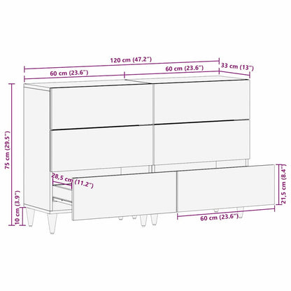 Sideboard 2 Pcs Grå 60 X 33.5 X 75 Cm Massivt Mangotræ - Billede 12