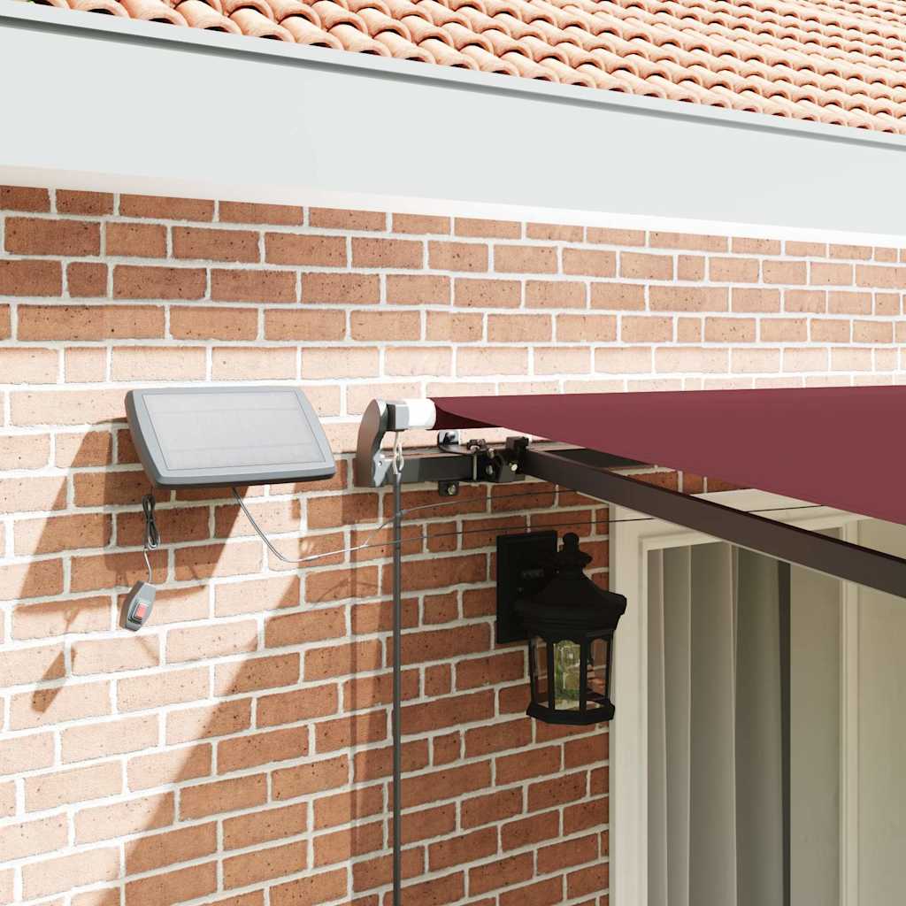 Manuel Markise Med Solcelle-LED 4 X 3 M Bordeaux 100% Polyester - Billede 4