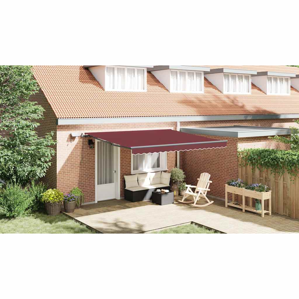 Manuel Markise Med Solcelle-LED 4 X 3 M Bordeaux 100% Polyester - Hovedbillede
