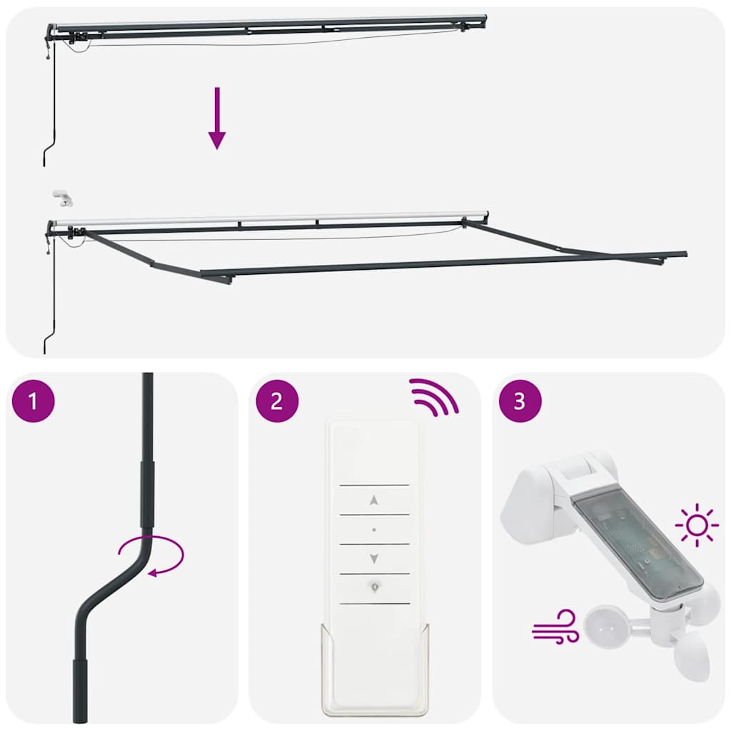 Elektrisk Markise Med LED Og Sensor 100% Polyester - Billede 13