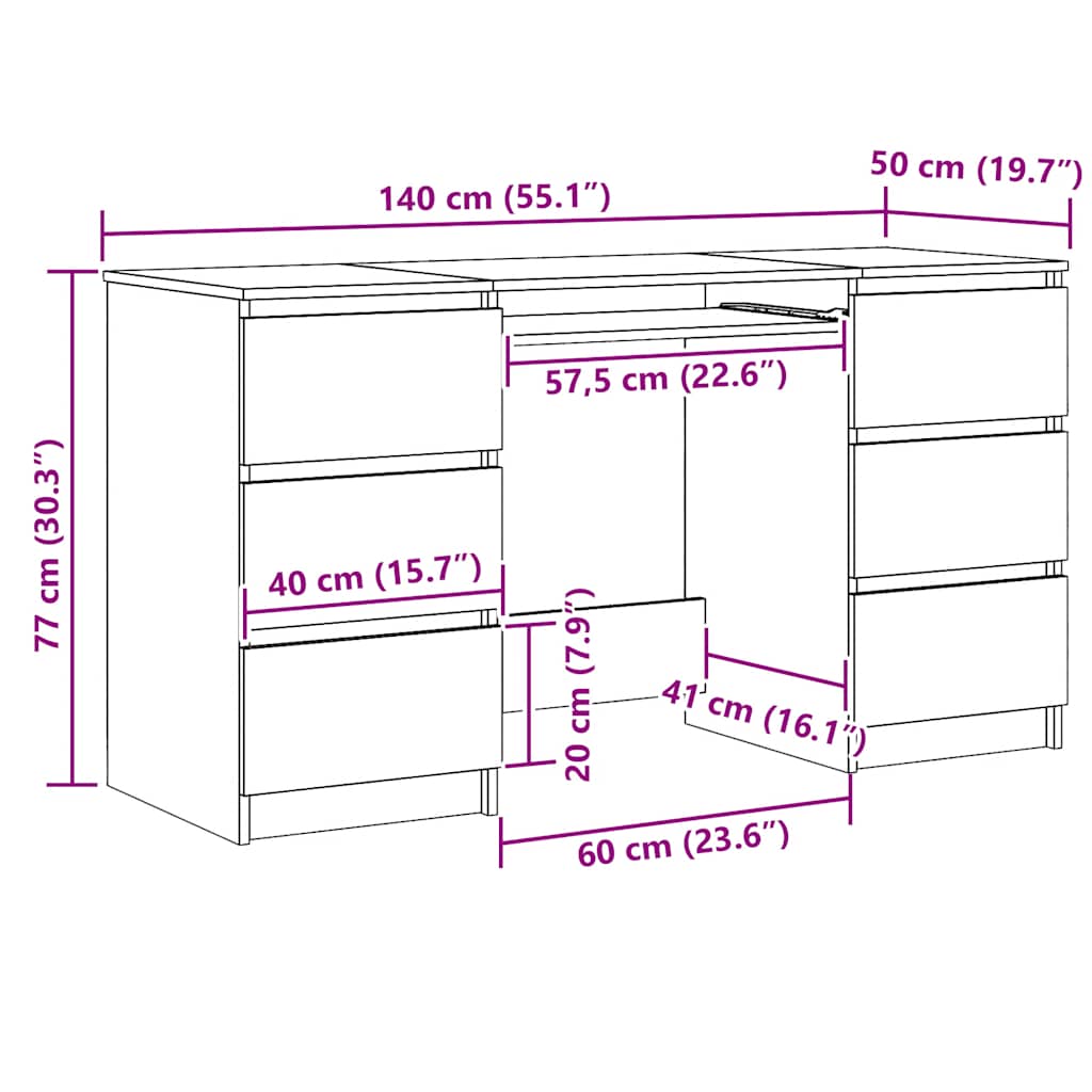 Bord Med Skuffe 140 X 50 X 76 Cm Konstrueret - Billede 9