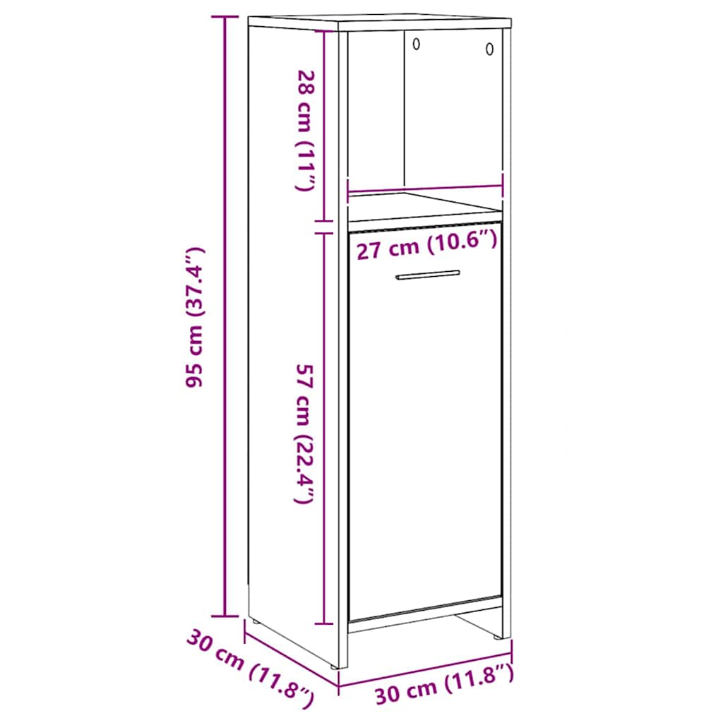 Badeværelsesskab 30x30x95 Cm Konstrueret Træ - Billede 10