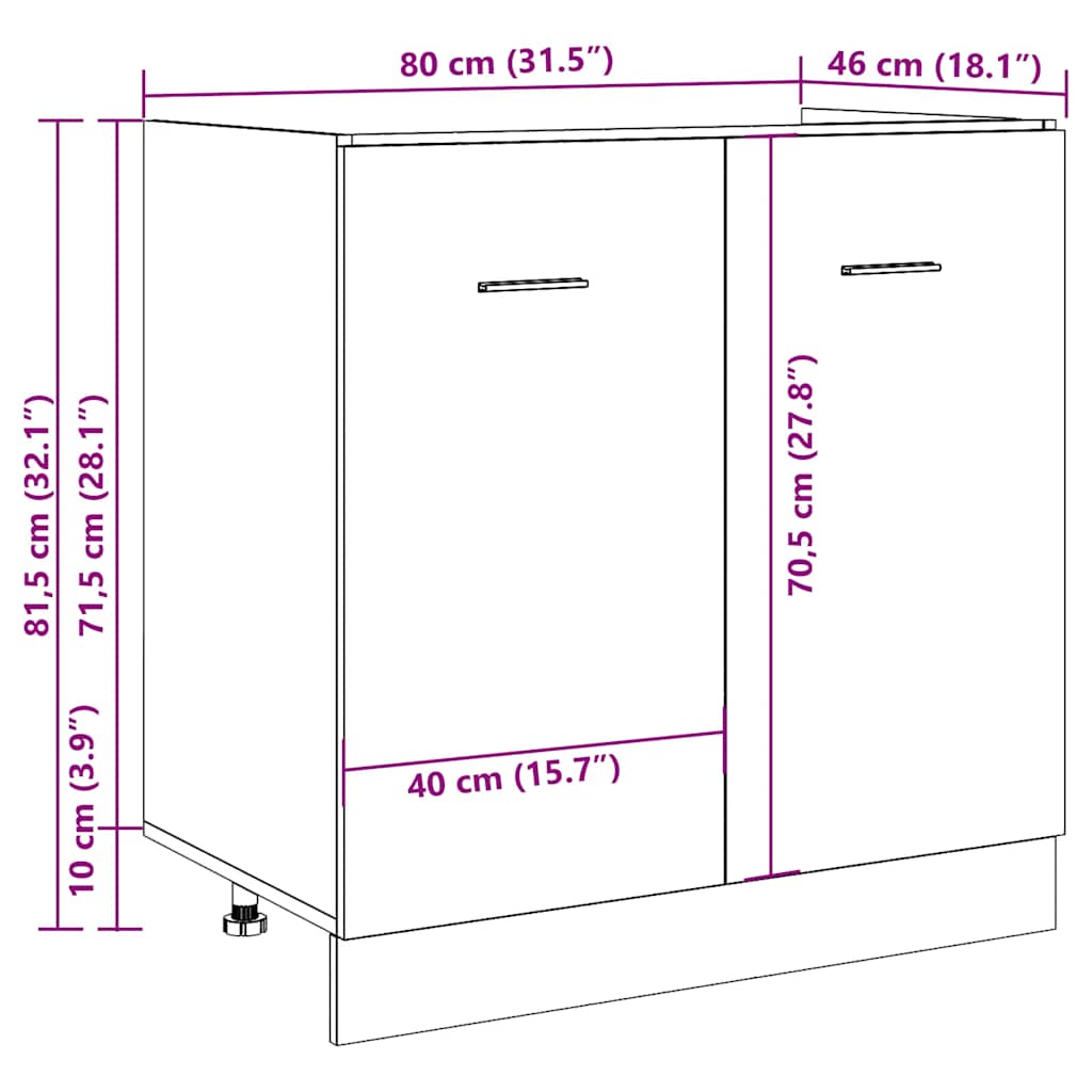 Bundskab Til Vask Lyon 80x46x81,5 Cm Konstrueret Træ - Billede 13