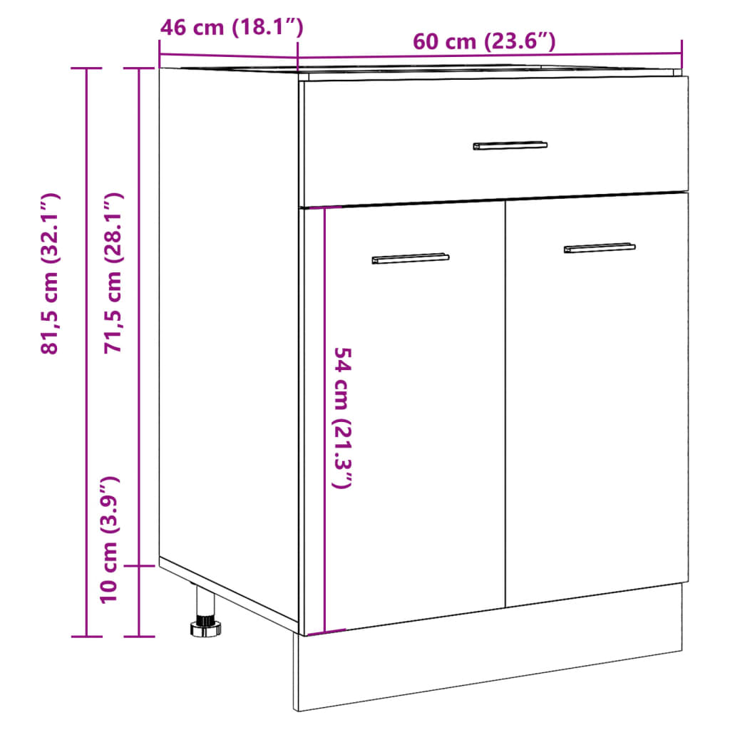 Skuffebundskab Lyon 60x46x81,5 Cm Konstrueret Træ - Billede 11