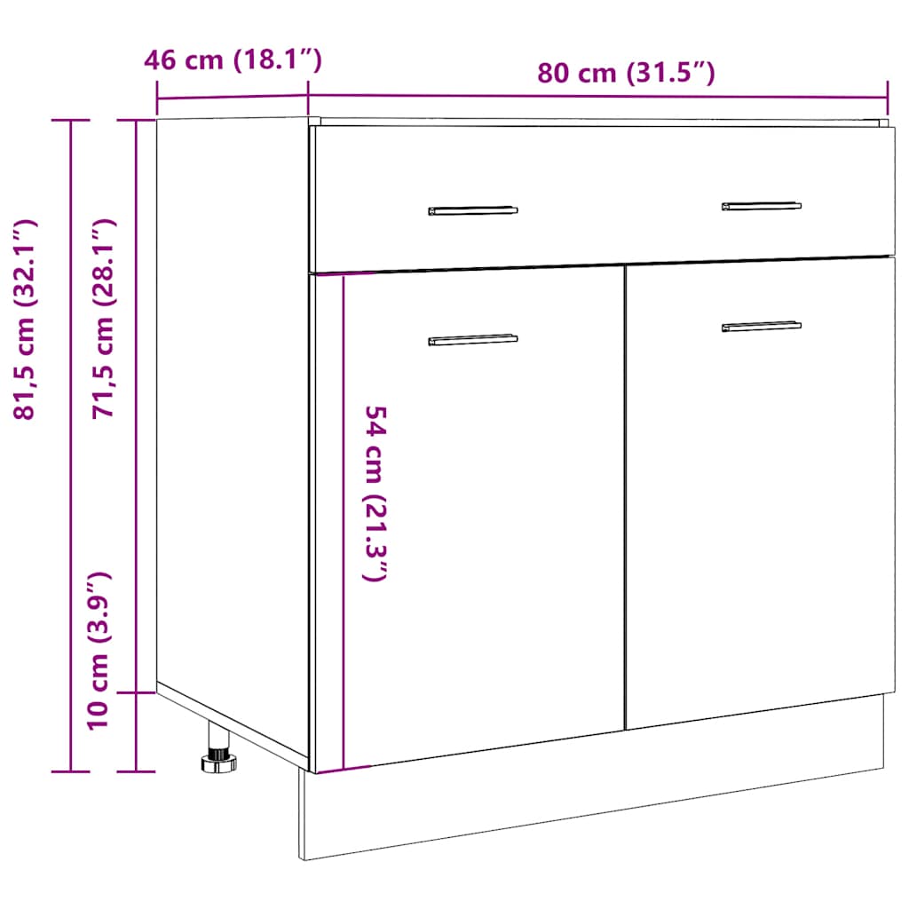 Skuffebundskab Lyon 80x46x81,5 Cm Konstrueret Træ - Billede 11