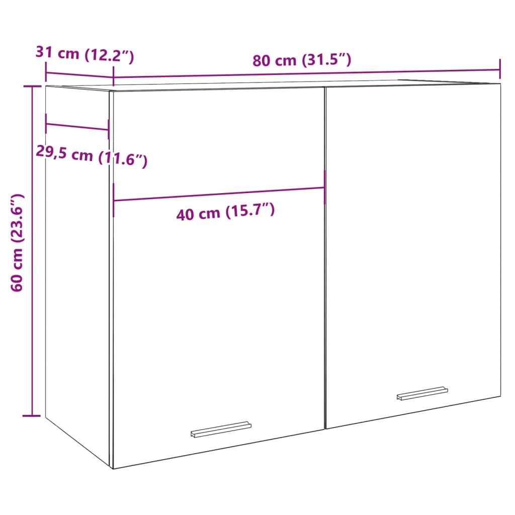 Hængeskab Lyon 80x31x60 Cm Konstrueret Træ - Billede 10