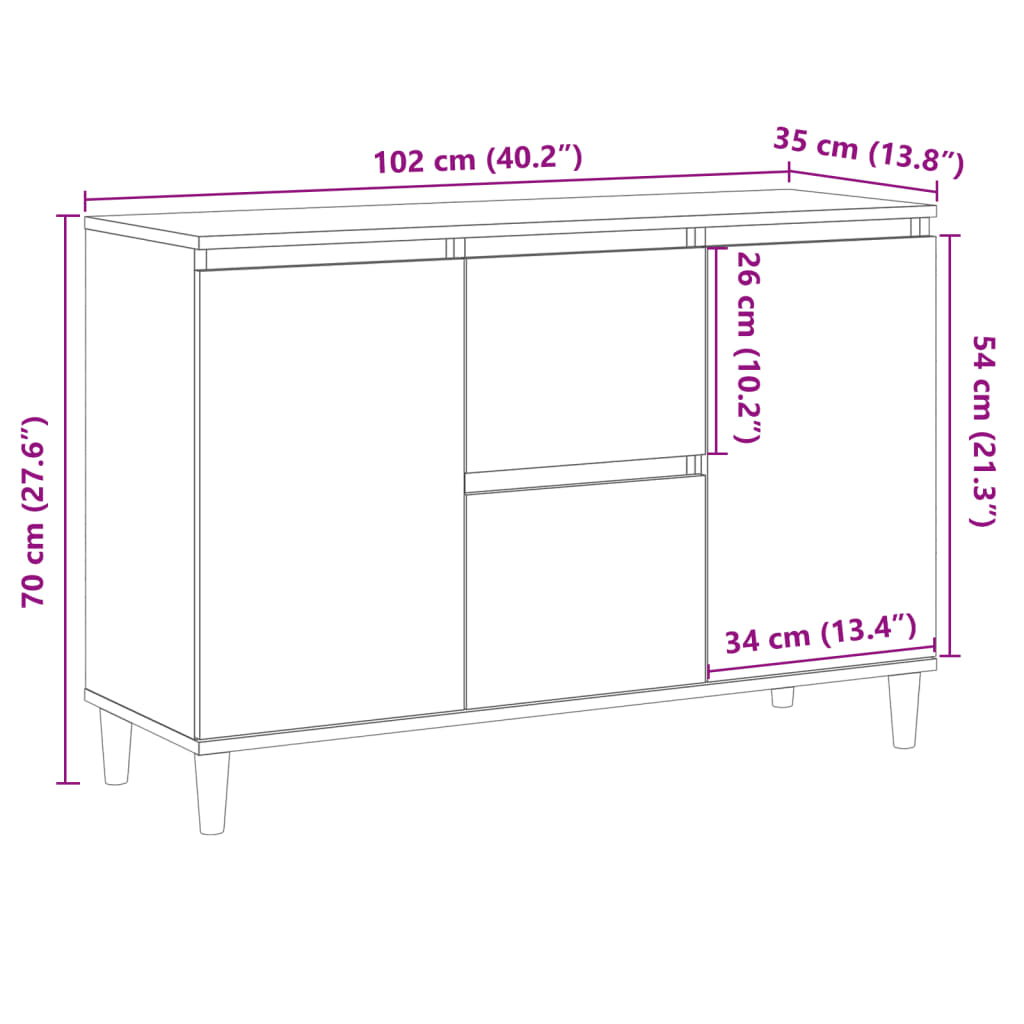 Skænk 102x35x70 Cm Konstrueret Træ Antikt Træ - Billede 10