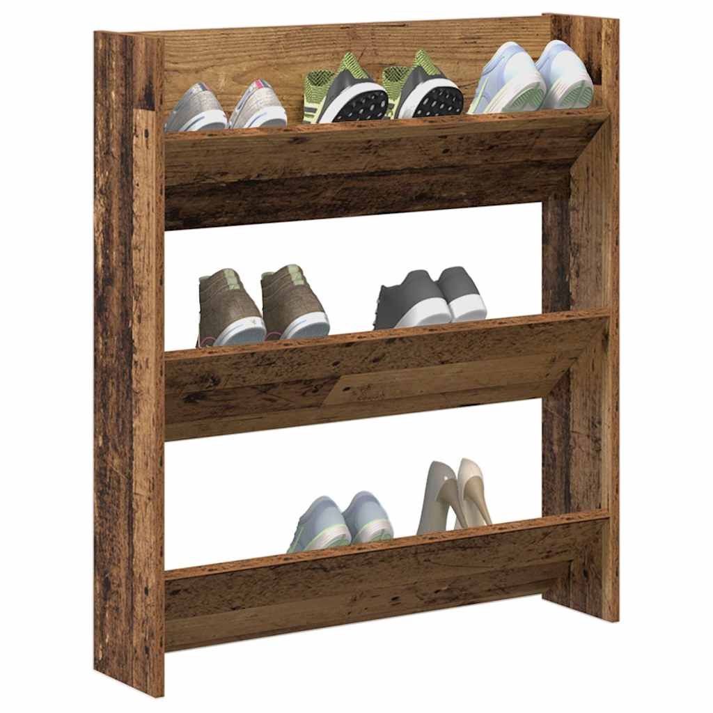Væghængt Skoreol 80x18x90 Cm Konstrueret Træ Antikt Trælook - Billede 4