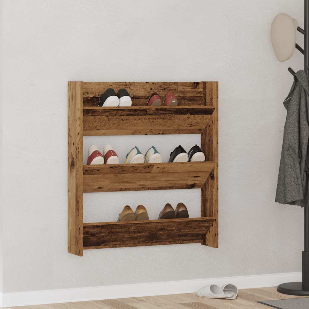 Væghængt Skoreol 80x18x90 Cm Konstrueret Træ Antikt Trælook - Hovedbillede