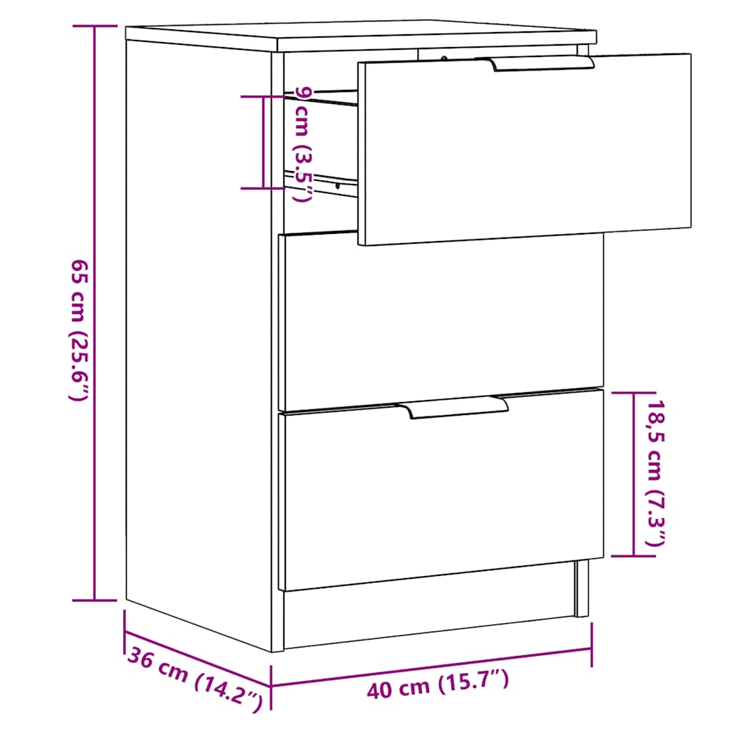 Sengebord 40x36x65 Cm Konstrueret Træ Gammelt Trælook - Billede 11