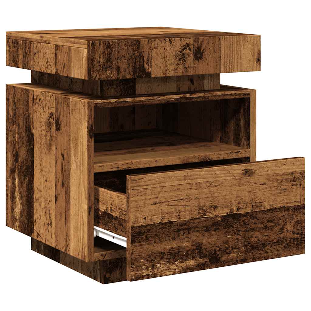 Sengebord Med LED-lys 40x39x48,5 Cm Antikt Træ - Billede 13
